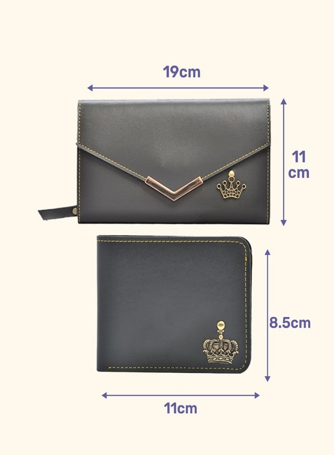 YOUR GIFT STUDIO 2 in 1 Special Combo with Default Charm Gift Set Vegan Leather Wallet for Men’s and Minimal Clutch for Ladies- Couple Gift Box (Grey) - Image 4